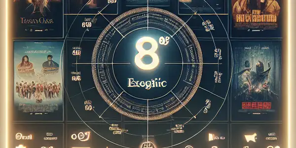 A futuristic online cinema platform showcasing diverse movie posters and elements for an immersive viewing experience.